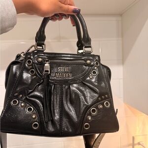 Steve Madden Black Grommet-Embellished Satchel